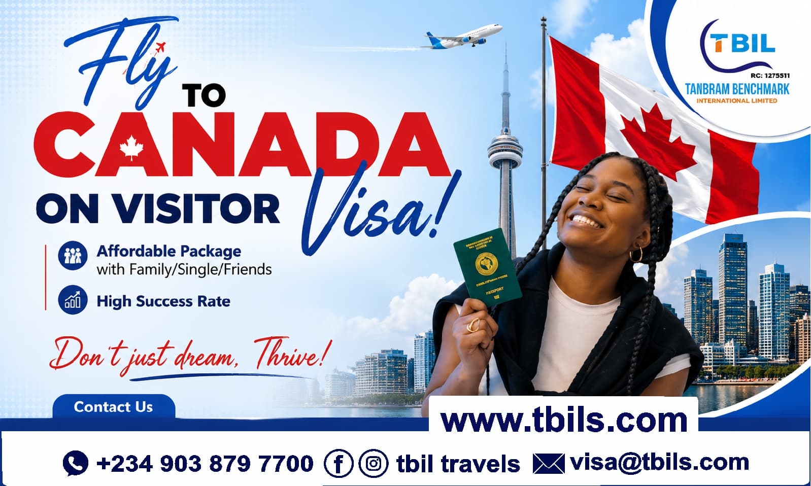 Fly to Canada on a Visitor Visa — affordable family and single packages from TBILS Nigeria