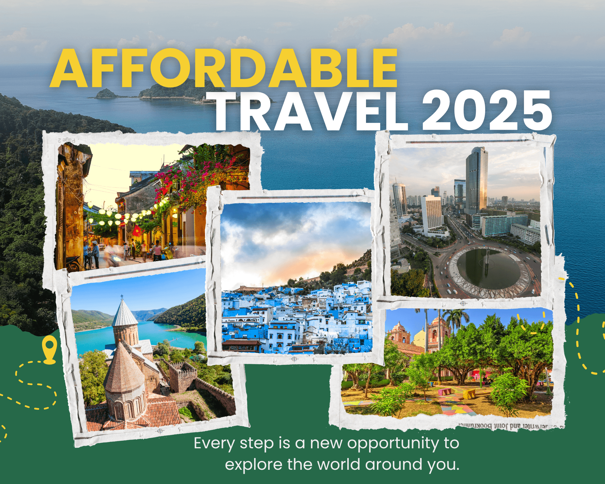 Collage of cheapest countries to visit in 2025 – Vietnam, Georgia, Morocco, and more